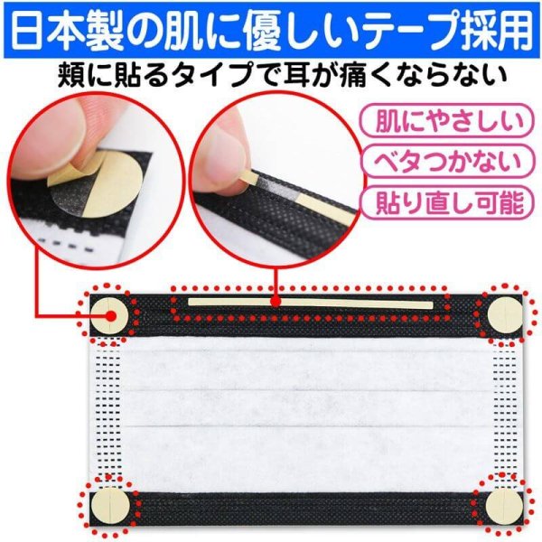 画像4: 貼る黒マスクプレミアム ひもなしで耳が痛くならない 男女兼用 貼りなおしOK PFE99％以上 不織布マスク メガネが曇りにくい【5枚入】 (4)