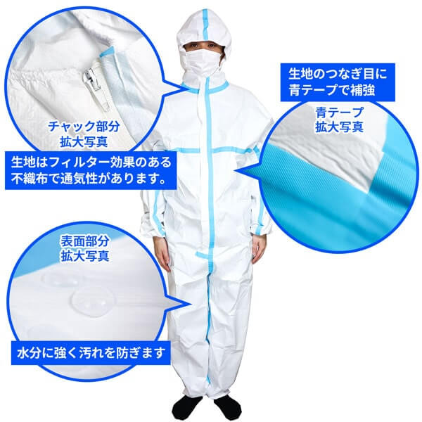 防護服 使い捨て 青テープ補強 フリーサイズ 防護服 使い捨て 青テープ補強 フリーサイズ